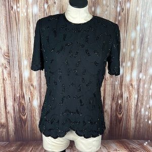 Vintage JMD New York Black Beaded Blouse Top Small